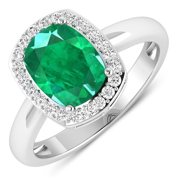 14KT White Gold 1.74ctw Zambian Emerald and Diamond Ring