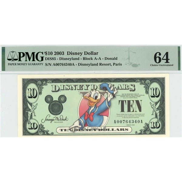 2003 $10 Donald Disney Dollar PMG 64