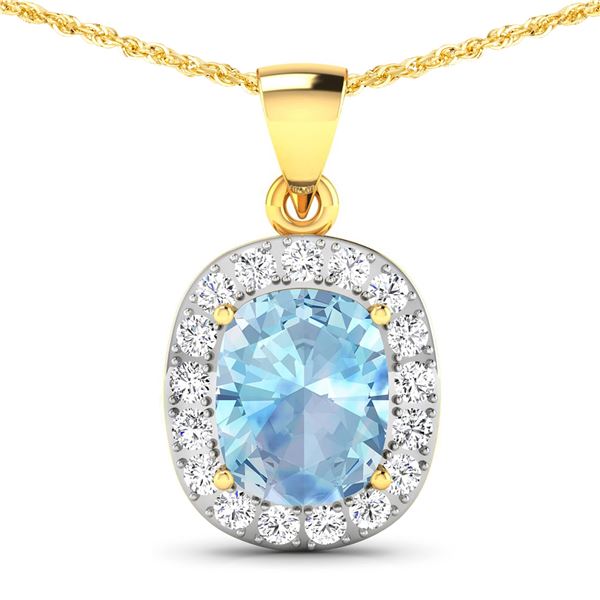 14KT Yellow Gold 3ctw Aquamarine and Diamond Pendant
