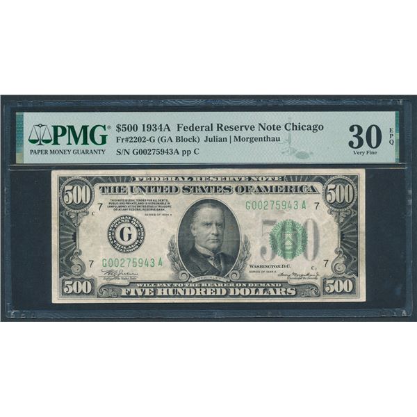 1934A $500 Chicago FRN PMG 30EPQ
