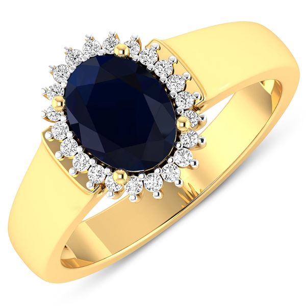 14KT Yellow Gold 1.3ct Blue Sapphire and Diamond Ring