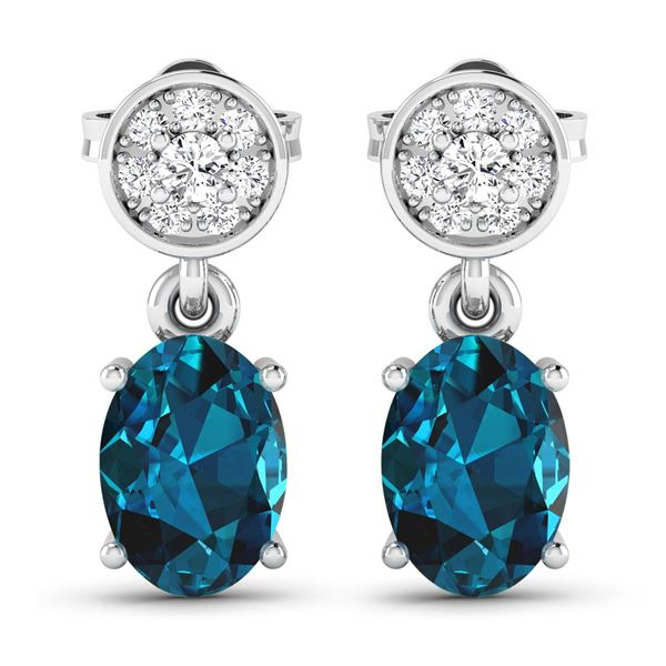14KT White Gold 1.4ctw London Blue Topaz and Diamond Earrings