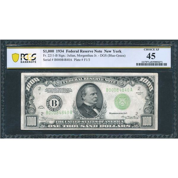 1934 $1000 New York FRN PCGS 45