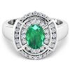 Image 2 : 14KT White Gold 1ct Zambian Emerald and Diamond Ring