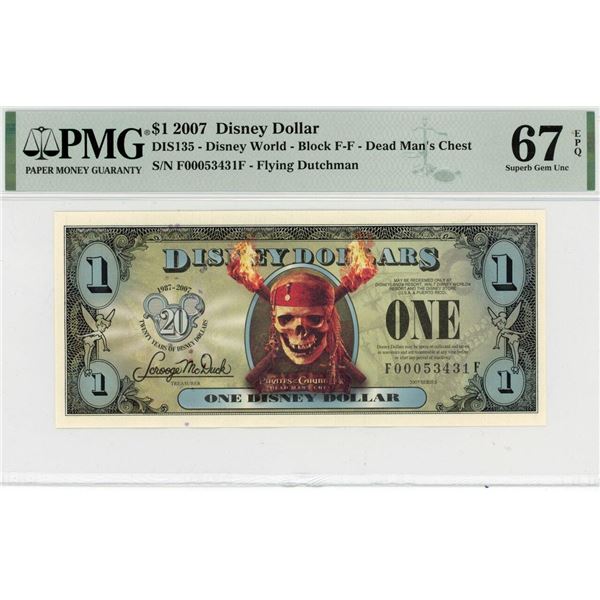 2007 $1 Dead Mans Chest Disney Dollar PMG 67EPQ