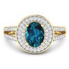 Image 3 : 14KT Yellow Gold 1.1ctw London Blue Topaz and Diamond Ring