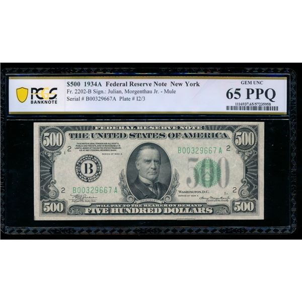 1934A $500 New York FRN PCGS 65PPQ