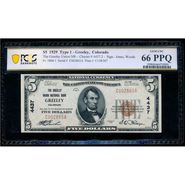 1929 $1 Greeley CO National PCGS 66PPQ