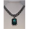 Image 2 : 14 K White Gold Plate Simulated Emerald Pendant Necklace