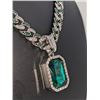 Image 4 : 14 K White Gold Plate Simulated Emerald Pendant Necklace