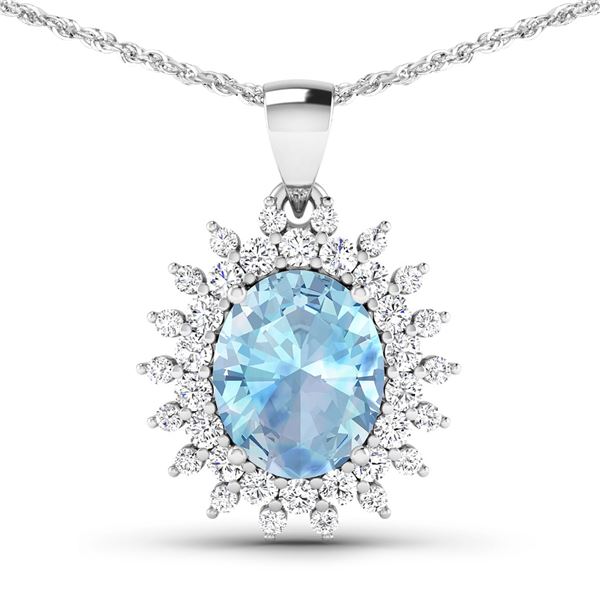 14KT White Gold 2.7ctw Aquamarine and Diamond Pendant