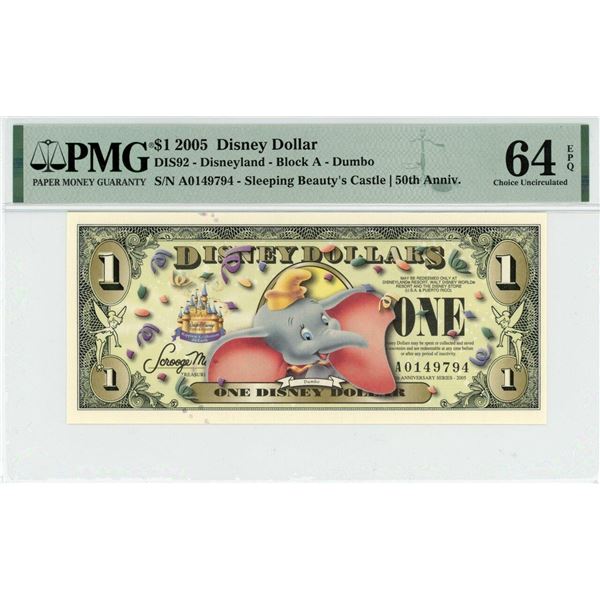 2005 $1 Dumbo Disney Dollar PMG 64EPQ