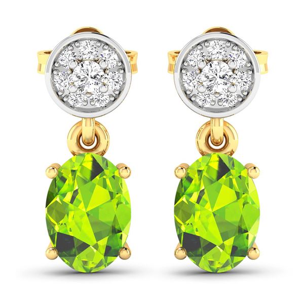 14KT Yellow Gold 1.26ctw Peridot Topaz and Diamond Earrings