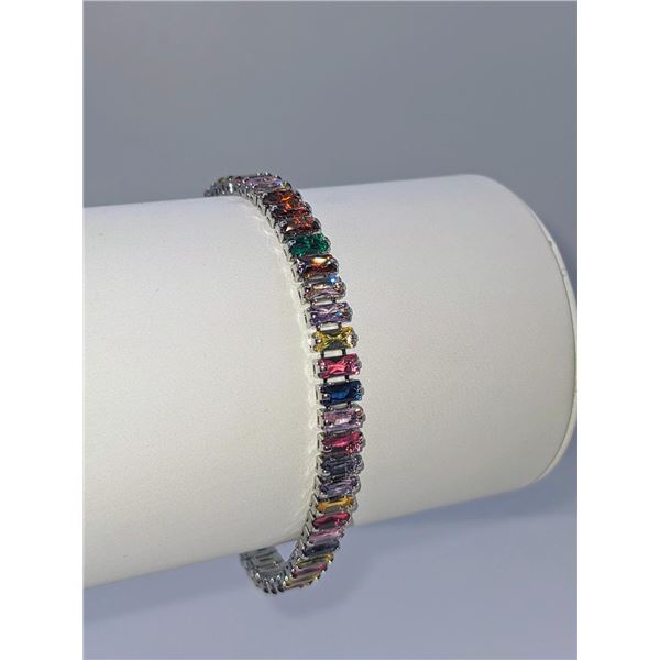 14KT White Gold Plated Mixed Color Simulated Sapphire Bracelet