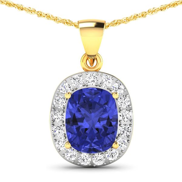 14KT Yellow Gold 3.1ctw Tanzanite and Diamond Pendant