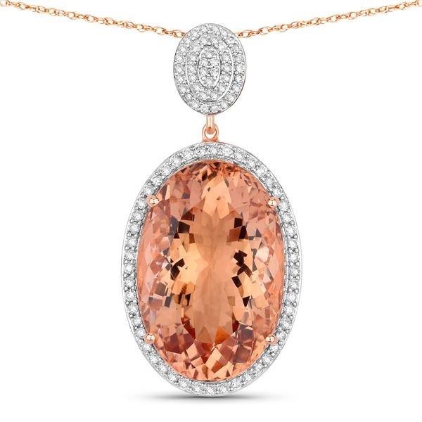 14KT Rose Gold 23.83ct Morganite and Diamond Pendant with Chain