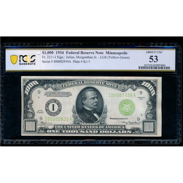 1934 $1000 Minneapolis FRN PCGS 53