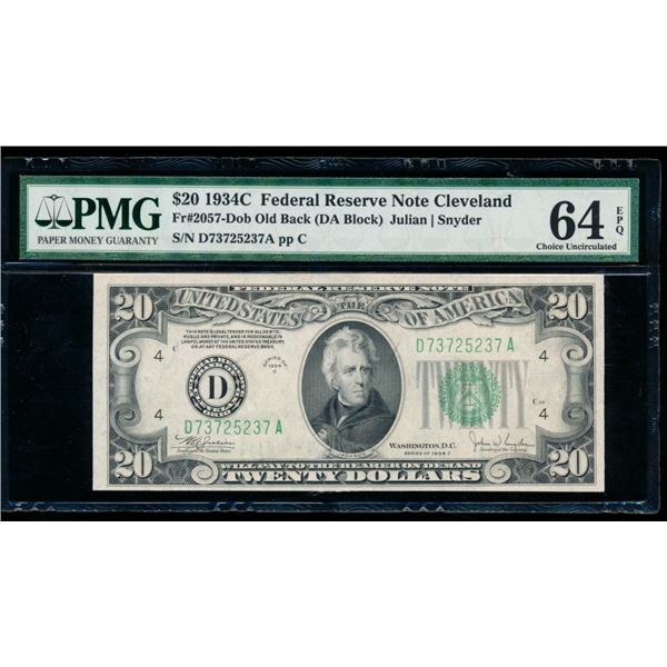 1934C $20 Cleveland FRN PMG 64EPQ