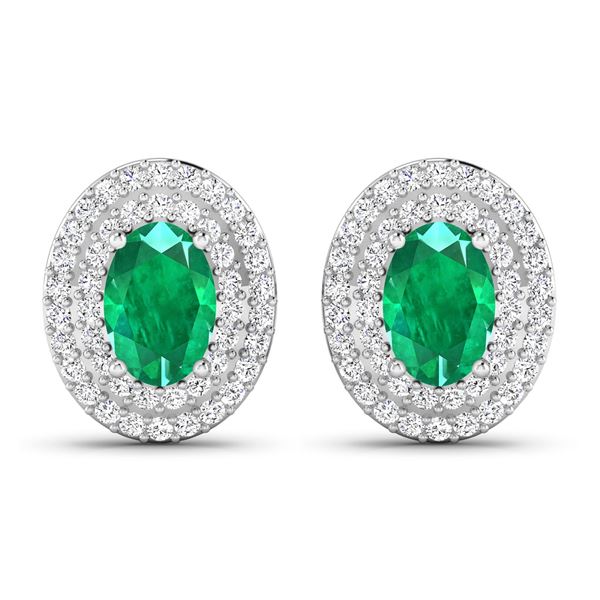 14KT White Gold 0.76ctw Zambian Emerald and Diamond Earrings