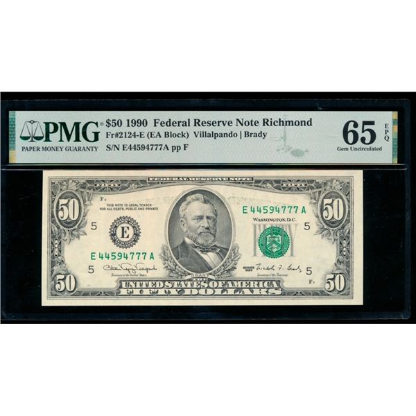 1990 $50 Richmond FRN PMG 65EPQ