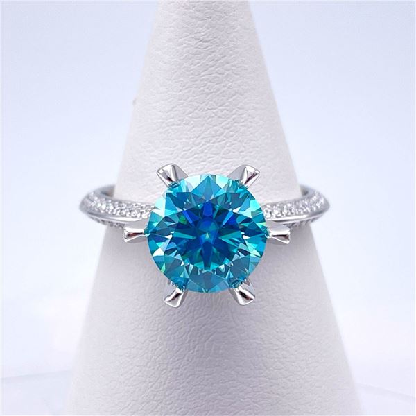 Plated 14KT White Gold 3 Ct VVs1 Deep Swiss Blue Moissanite Ring