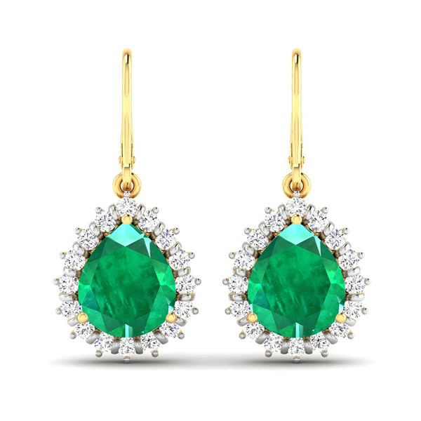 14KT Yellow Gold 2.88ctw Zambian Emerald and Diamond Earrings