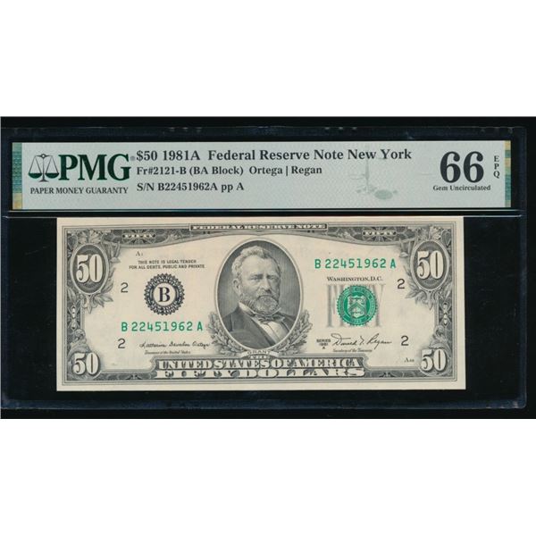 1981A $50 New York FRN PMG 66EPQ