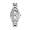 Image 1 : Rolex Ladies Stainless Steel Emerald And Diamond Bezel Date Watch