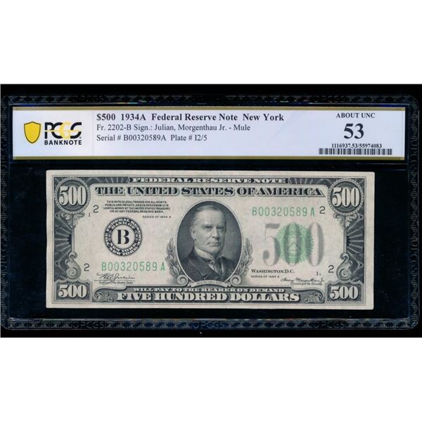 1934A $500 New York FRN PCGS 53