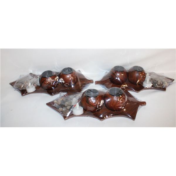 3 SETS OF TEA LIGHTS W/LEAF TRAY LIGHTS HOLDERS +