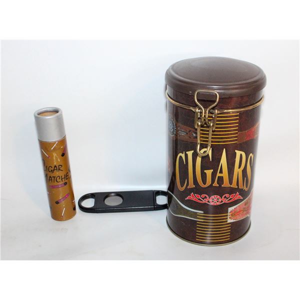 VINTAGE CIGAR TIN AND MATCHES