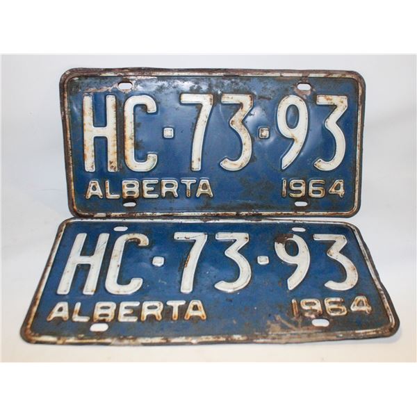 TWO 1964 ALBERTA LICENSE PLATES