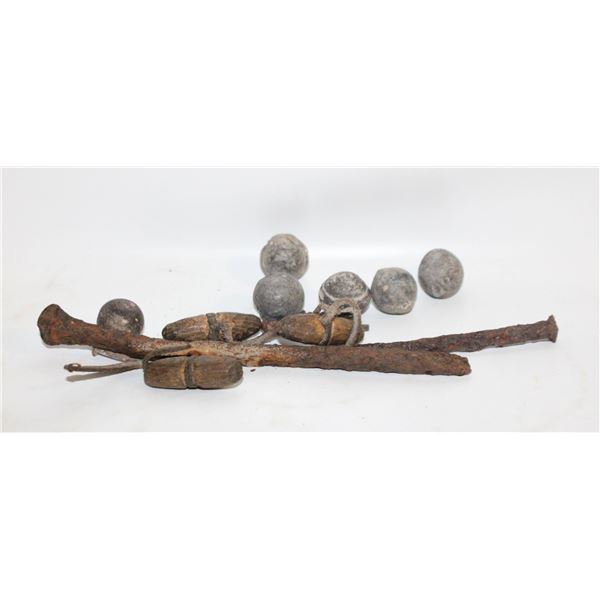 SHIPWRECK ITEMS SPIKES AND PISTOL SHOT BALLS
