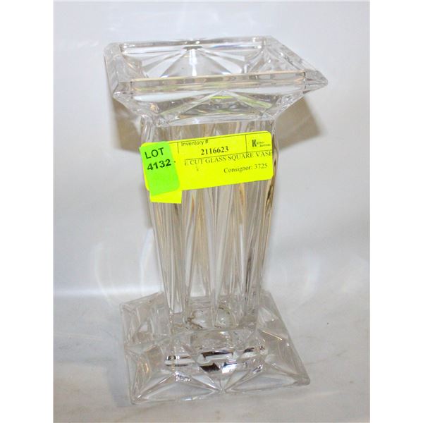 VINTAGE CUT GLASS SQUARE VASE