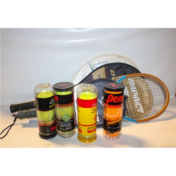 BOX OF ASSORTED BRAND NAME TENNIS RACKETS
