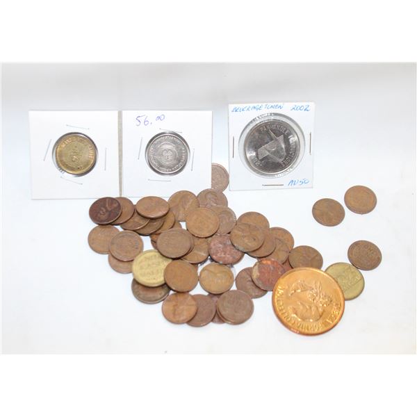 BAG OF PENNIES AND TOKENS