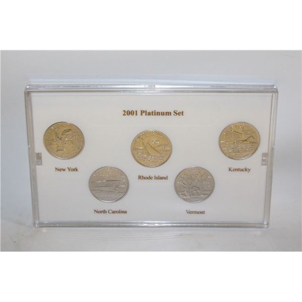 2001 PLATINUM PLATED USA STATE QUARTERS BU SET X5