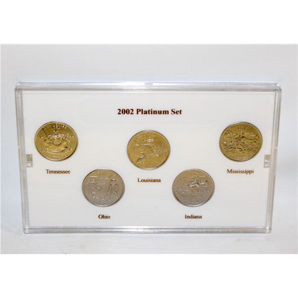 2002 PLATINUM PLATED USA STATE QUARTERS BU SET X5