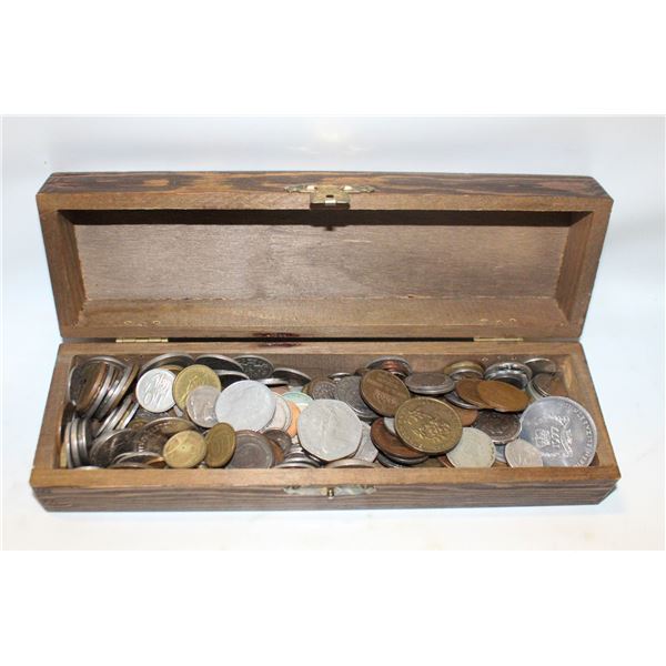 OVER 2.5 POUNDS OF VARIOUS OLD WORLD COINS IN BOX