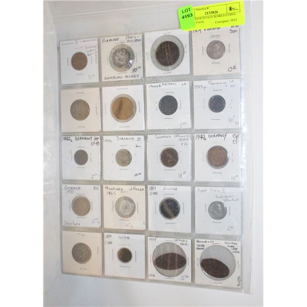 X20 VARIOUIS OLD WORLD COINS LOT IN PAGE