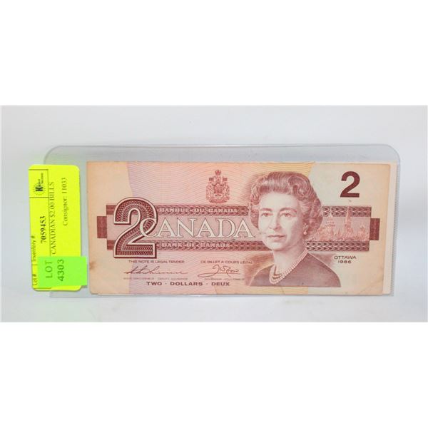 TWO 1986 CANADIAN $2.00 BILLS