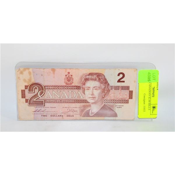 TWO 1986 CANADIAN $2.00 BILLS