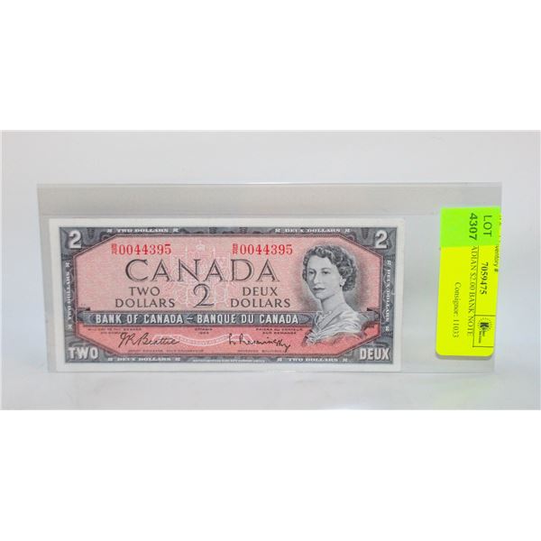 1954 CANADIAN $2.00 BANK NOTE