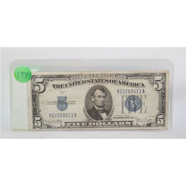 US 1934 $5 BLUE SEAL NOTE