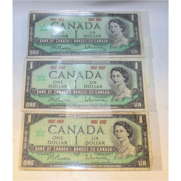 1967 CENTENNIAL 3X $1 NOTES