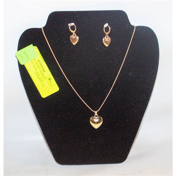 NEW SET OF HEART SHAPED PENDANT GP NECKLACE AND