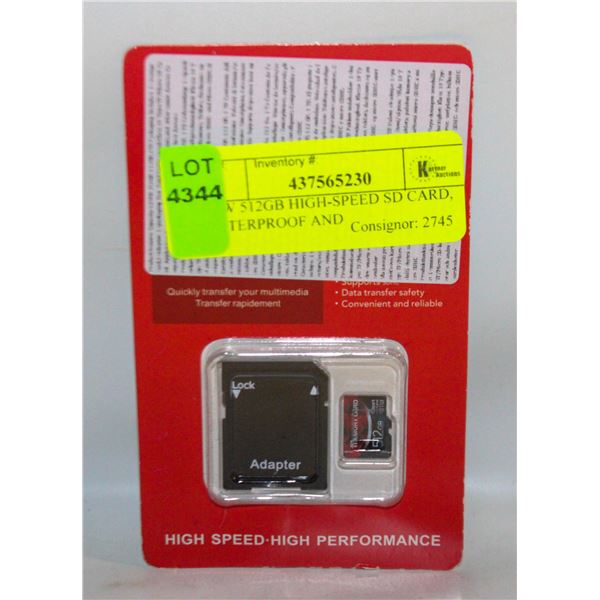 NEW 512GB HIGH-SPEED SD CARD, WATERPROOF AND