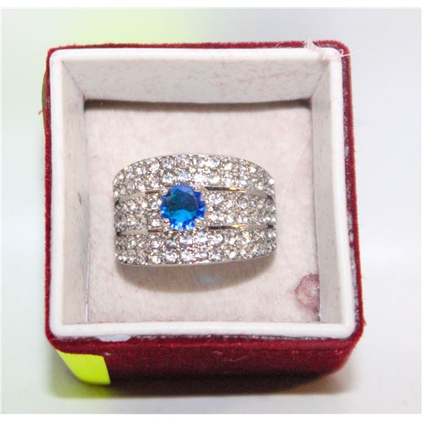 NEW SILVER TONED THREE ROWS OF WHITE RING SZ8