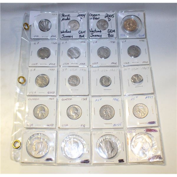 SHEET OF UNITED STATES OF AMERICA COINS