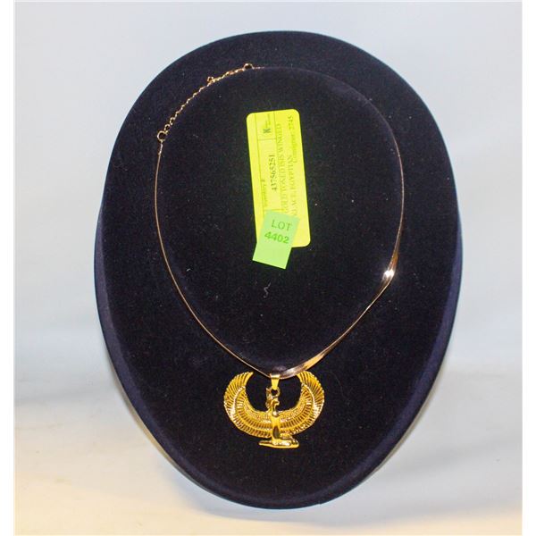 NEW GOLD TONED ISIS WINGED NECKLACE, EGYPTIAN